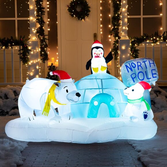 🆕6 FT Long Christmas Inflatable Polar Bear Build-in LEDs Blow Up Outdoor Decor - Picture 6 of 11